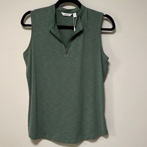 NWT M Lady Hagen moss/pine green golf polo with zipper and mock collar